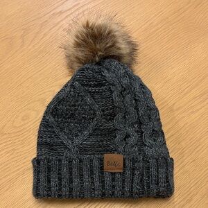 Belle Women's Charcoal Knit Hat with Brown Fur